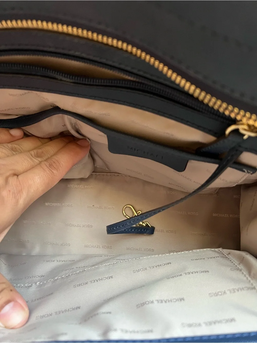 Michael Kors Navy Saffiano Satchel with Gold Hardware